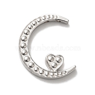 304 Stainless Steel Pendants, Moon with Heart Charm, Stainless Steel Color, 28x23x4mm, Hole: 1.8~2mm(STAS-M311-05P)