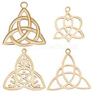 12Pcs 4 Style 304 Stainless Steel Pendants, Trinity Knot, Real 18K Gold Plated, 21~27x18.5~26x1.5~2.5mm, Hole: 1.4~2.5mm, 3pcs/style(STAS-BBC0001-88)