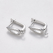 Brass Micro Pave Cubic Zirconia Hoop Earring Findings with Latch Back Closure, Nickel Free, with Horizontal Loop, Teardrop, Real Platinum Plated, 15x5x11mm, Hole: 1.2mm, Pin: 1mm(KK-T048-028P-NF)