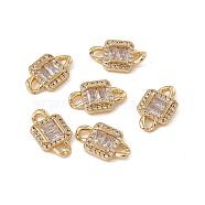 Rack Plating Brass Pave Clear Cubic Zirconia Connector Charms, Rectangle Links, Long-Lasting Plated, Cadmium Free & Nickel Free & Lead Free, Real 18K Gold Plated, 10x16.5x2.5mm, Hole: 2x2.5mm(KK-C007-36G)