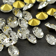 Glass Pointed Back Rhinestone, Back Plated, Diamond, Crystal, 8~8.3mm, about 144pcs/gross(RGLA-R004-8mm-01B)