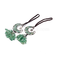 Natural Green Aventurine Moon with Chips Tassel Pendant Decorations, with Rack Plating Red Copper Plated Brass Findings, Cadmium Free & Lead Free, 205~208mm(G-L524-07R-B06)