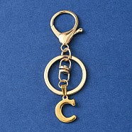 304 Stainless Steel Initial Letter Charm Keychains, with Alloy Clasp, Golden, Letter C, 8.5cm(KEYC-YW00005-03)