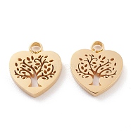 Ion Plating(IP) 304 Stainless Steel Charms, Laser Cut, Heart with Tree of Life, Golden, 12x11x1.5mm, Hole: 1.8mm(STAS-Y002-05G)