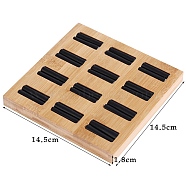 12-Slot Wood Rings Organizer Display Trays, with Imitation Leather Inside, Square, Black, 14.5x14.5x1.8cm(PW-WG49866-02)