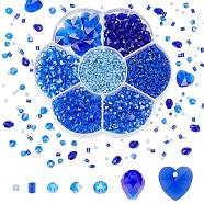 PandaHall Elite 1630Pcs Glass Bugle & Seed Beads, 200Pcs Imitation Austrian Crystal Beads, 12Pcs Glass Charms, Blue, Beads: 2~8x2.5~6mm, Hole: 1mm(GLAA-PH0001-58)