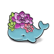 Flower Animals Alloy Enamel Pin Brooches, for Backpack Clothes, Whale, 26x34.5x1.4mm(JEWB-C029-01D-EB)