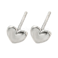 Rack Plated Heart Brass Stud Earrings for Women, Lead Free & Cadmium Free, Long-Lasting Plated, Matte Silver Color, 5x5mm(EJEW-Z048-08P)