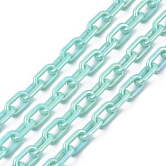 Acrylic Opaque Cable Chains, AB Color, Oval, Turquoise, 13x8x2mm, 19.68 inch(50cm)/strand(PACR-N009-002D)