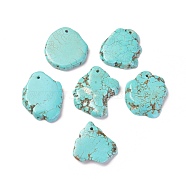 Natural Howlite Pendants, Dyed, Nuggets, Turquoise, 32~42x31~34x5~6mm, Hole: 2mm(TURQ-L031-020)