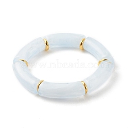 Acrylic Tube Beaded Stretch Bracelets, with Brass Beads, Light Cyan, Inner Diameter: 2-1/8 inch(5.5cm)(X-BJEW-JB07774-04)