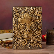 3D Embossed PU Leather Notebook, A5 Halloween Skull Pattern Journal, for School Office Supplies, Antique Bronze, 215x145mm(OFST-PW0009-009C)