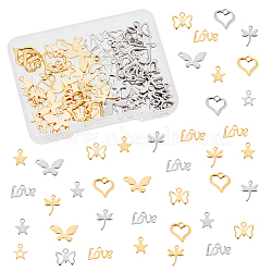 2 Colors 304 Stainless Steel Charms, Mixed Shapes, Golden & Stainless Steel Color, 84pcs/box(STAS-UN0019-25)