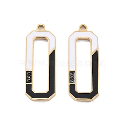 Ion Plating(IP) 304 Stainless Steel Pendants, with Enamel, Rectangle Charm, Golden, White, 26x9.5x1.5mm, Hole: 1.6mm(STAS-P339-09G-02)