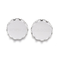 304 Stainless Steel Cabochon Settings, Lace Edge Bezel Cups, Flat Round, Silver, Tray:12mm, 13x3mm(X-STAS-P249-16A-S)