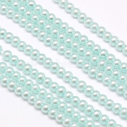 Eco-Friendly Dyed Glass Pearl Round Beads Strands, Grade A, Cotton Cord Threaded, Pale Turquoise, 4~4.5mm, Hole: 0.7~1.1mm, about 104pcs/strand, 15 inch(HY-A002-4mm-RB034)
