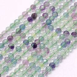 Natural Fluorite Beads Strands, Faceted, Round, 3~3.5x2.5~3mm, Hole: 0.3mm, about 114~141pcs/strand, 15.1~16.4 inch(38.4~41.8cm)(G-F596-32-3mm)