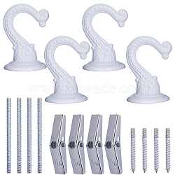 Alloy Chandelier Lighting Hooks, Embossed Ceilling Hook Hanger, with Screws, White, 56.5x40.5x38mm(FIND-WH0191-02A)