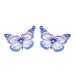 Spray Painted 430 Stainless Steel Pendants, Etched Metal Embellishments, Butterfly Charm, Lilac, 19x26x0.6mm, Hole: 1.2mm(STAS-TAC0004-056D)