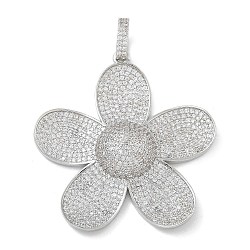 Rack Plating Brass Micro Pave Clear Cubic Zirconia Pendants, Long-Lasting Plated, Lead Free & Cadmium Free, Flower Charms, Platinum, 45.5x43.5x7.5mm, Hole: 8x4.5mm(KK-G515-47P)