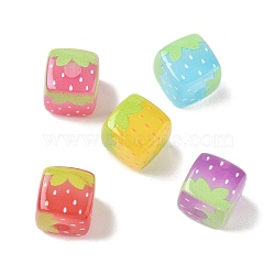 Printed Acrylic European Beads, Large Hole Beads, Cube with Strawberry, Mixed Color, 14x14x14mm, Hole: 4.5mm(AC-CBA4EF4-06)