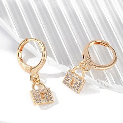 Brass Micro Pave Clear Cubic Zirconia Leverback Earrings, Rack Plating, Long-Lasting Plated, Lead Free & Cadmium Free, Lock, Golden, 23.5x7mm(EJEW-K300-07G)