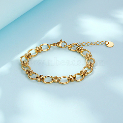 Stainless Steel Cable Chain Bracelets,  with Lobster Claw Clasp, for Women, Real 18K Gold Plated, 6-1/4 inch(16cm)(CF3254-1)