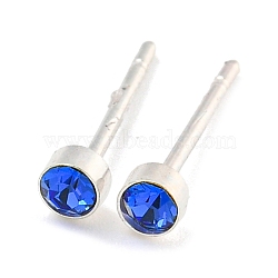 Rack Plating Brass Micro Pave Cubic Zirconia Stud Earring, Cadmium Free & Lead Free, Long-Lasting Plated, Flat Round, Blue, 3mm(EJEW-C102-37P-03)