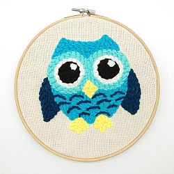 Owl Punch Embroidery Supplies Kit, including Instruction, Solid Wood Embroidered Frame, Plastic Pins, Cloth and 6 Colors Threads, Colorful, 16~235x1.3~235x1~9mm, cloth: 235x235x1mm, embroidery frame: 220x210x9mm, Threads: six color, 3mm Diameter, Pins: 69x5x2.5mm, 2.4mm, 16x1.3mm Inner Diameter(DIY-H155-03)