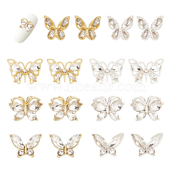 24Pcs 8 Style Alloy Rhinestone Cabochons, Nail Art Decoration Accessories for Women, Butterfly, Mixed Color, 8~10.8x10~15x2.6~4mm, 3pcs/style(MRMJ-BC0003-40)