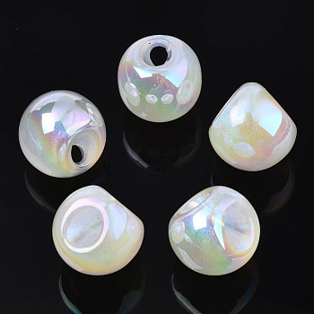 Opaque Acrylic Beads, AB Color Plated, with Glitter Powder, Half Round, White, 19.5x19.5x19mm, Hole: 5mm