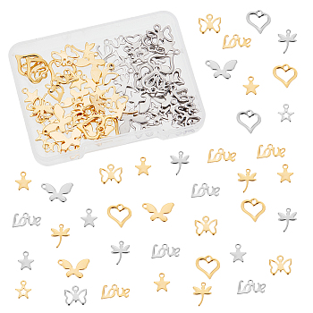 2 Colors 304 Stainless Steel Charms, Mixed Shapes, Golden & Stainless Steel Color, 84pcs/box