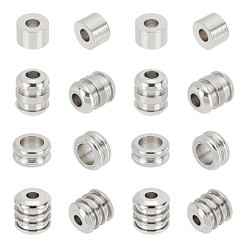 80Pcs 4 Style 304 Stainless Steel Beads, Grooved Beads, Column, Stainless Steel Color, 6~8x4~9mm, hole: 2~5mm, 20pcs/style