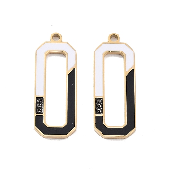 Ion Plating(IP) 304 Stainless Steel Pendants, with Enamel, Rectangle Charm, Golden, White, 26x9.5x1.5mm, Hole: 1.6mm