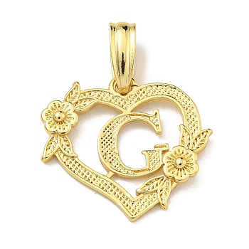 Heart Brass Pendants, Long-Lasting Plated, Cadmium Free & Lead Free, Real 18K Gold Plated, Letter G, 18x20x3mm, Hole: 3.5x7mm