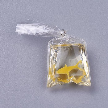 Resin Pendants, Goldfish Water Bag Shape, Yellow, 54.5~56.5x23.5~24x10.5mm, Hole: 2.5mm