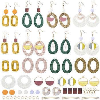 DIY Dangle Earring Making Kits, Including Acrylic Pendants & Ball Beads, Wood Beads, Brass Earring Hooks & Jump Rings & Pins, Mixed Color, 108pcs/bag