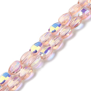 Transparent Electroplate Glass Beads Strands, AB Color Plated, Faceted, Teardrop, Misty Rose, 9x6.2x5mm, Hole: 1.2mm, about 71pcs/strand, 25''(63.5cm)