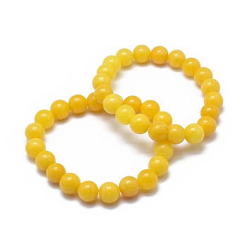 Natural Yellow Jade Bead Stretch Bracelets, Round, Dyed, 2 inch~2-1/8 inch(5.2~5.5cm), Bead: 10mm