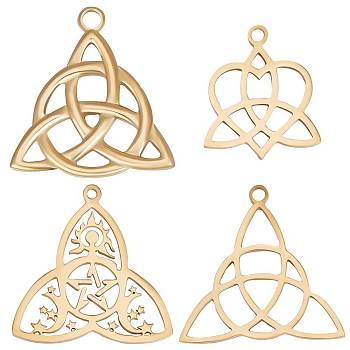 12Pcs 4 Style 304 Stainless Steel Pendants, Trinity Knot, Real 18K Gold Plated, 21~27x18.5~26x1.5~2.5mm, Hole: 1.4~2.5mm, 3pcs/style