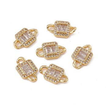 Rack Plating Brass Pave Clear Cubic Zirconia Connector Charms, Rectangle Links, Long-Lasting Plated, Cadmium Free & Nickel Free & Lead Free, Real 18K Gold Plated, 10x16.5x2.5mm, Hole: 2x2.5mm