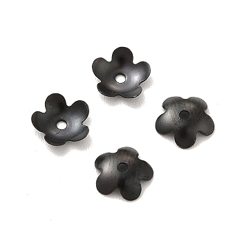 304 Stainless Steel Bead Caps, Flower, 5-Petal, Electrophoresis Black, 5.5x6x1mm, Hole: 0.6mm