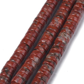 Natural Red Sesame Jasper/Kiwi Jasper Beads Strands, Heishi Beads, Flat Round/Disc, 6x3mm, Hole: 1mm, about 119~131pcs/strand, 14.76~15.74 inch(37.5~40cm)