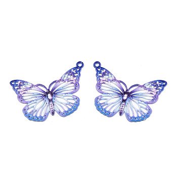 Spray Painted 430 Stainless Steel Pendants, Etched Metal Embellishments, Butterfly Charm, Lilac, 19x26x0.6mm, Hole: 1.2mm