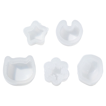 5Pcs 5 Styles Silicone Molds, Resin Casting Molds, For UV Resin, Epoxy Resin Jewelry Making, Mixed Shapes, White, 8~9x7.5~10x5~6mm, Inner Diameter: 6mm, 1pc/style