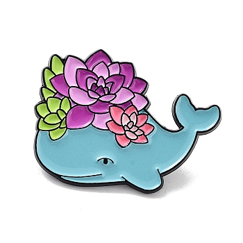 Flower Animals Alloy Enamel Pin Brooches, for Backpack Clothes, Whale, 26x34.5x1.4mm