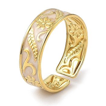 304 Stainless Steel Enamel Open Cuff Rings for Women, Real 18K Gold Plated, 6.5mm