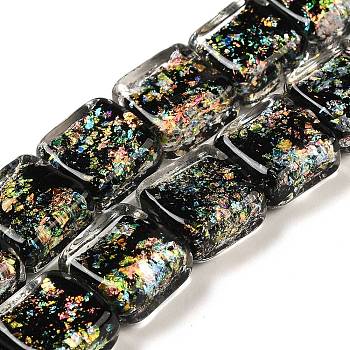Handmade Dichroic Foil Glass Beads Strands, Square, Black, 12~12.5x12~12.5x6.5~8mm, Hole: 1.6mm, about 33pcs/strand, 16.02''(40.7cm)