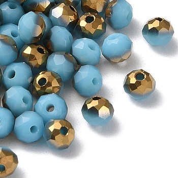 Electroplate Glass Beads, Half Golden Plated, Faceted, Rondelle, Light Sky Blue, 4.3x3.7mm, Hole: 1mm, 500pcs/bag