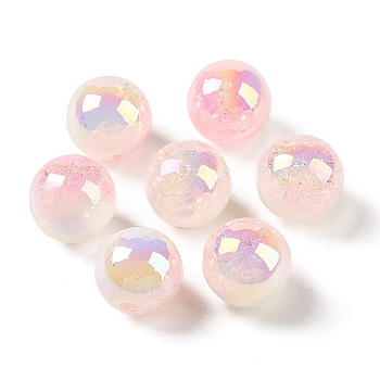 UV Plating Opaque Crackle Two-tone Acrylic Beads, Round, Pink, 16mm, Hole: 2.7mm